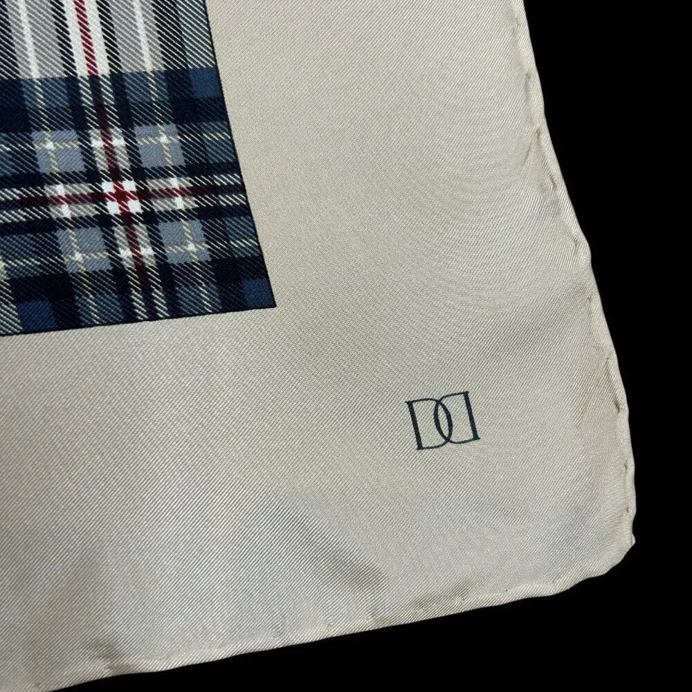 Doncaster Collection Vintage 100% Silk Tan Black Plaid Square Scarf